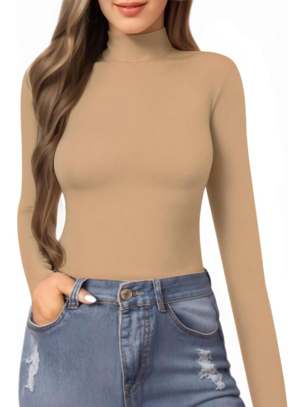 Women's Mock Turtle Neck Slim Fit Long Sleeve Shirts Fall Fashion Tight Tops Bas